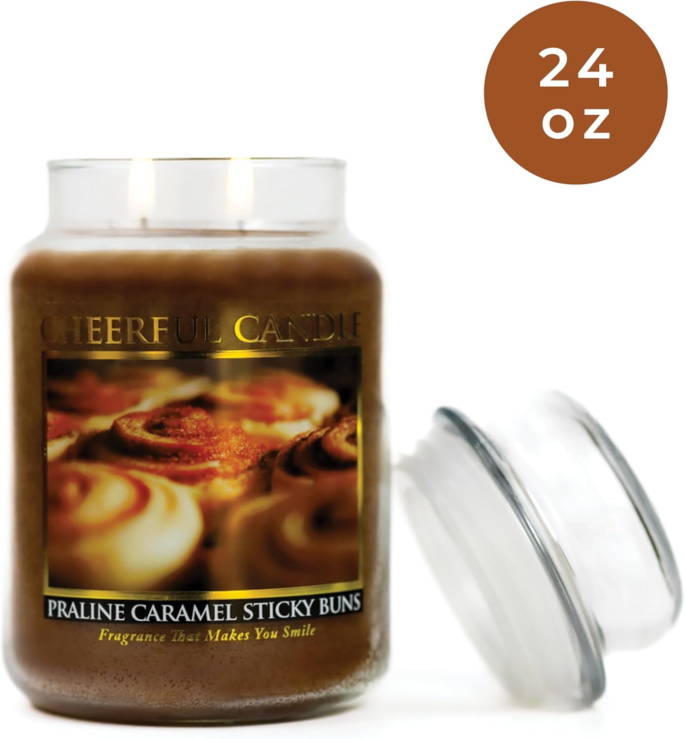 A Cheerful Giver — Praline Caramel Sticky Buns - 24oz Large Scented Candle Jar with Lid - Cheerful Candle - 135 Hours of Burn Time, Christmas Gift for Women, Brown - Image 2