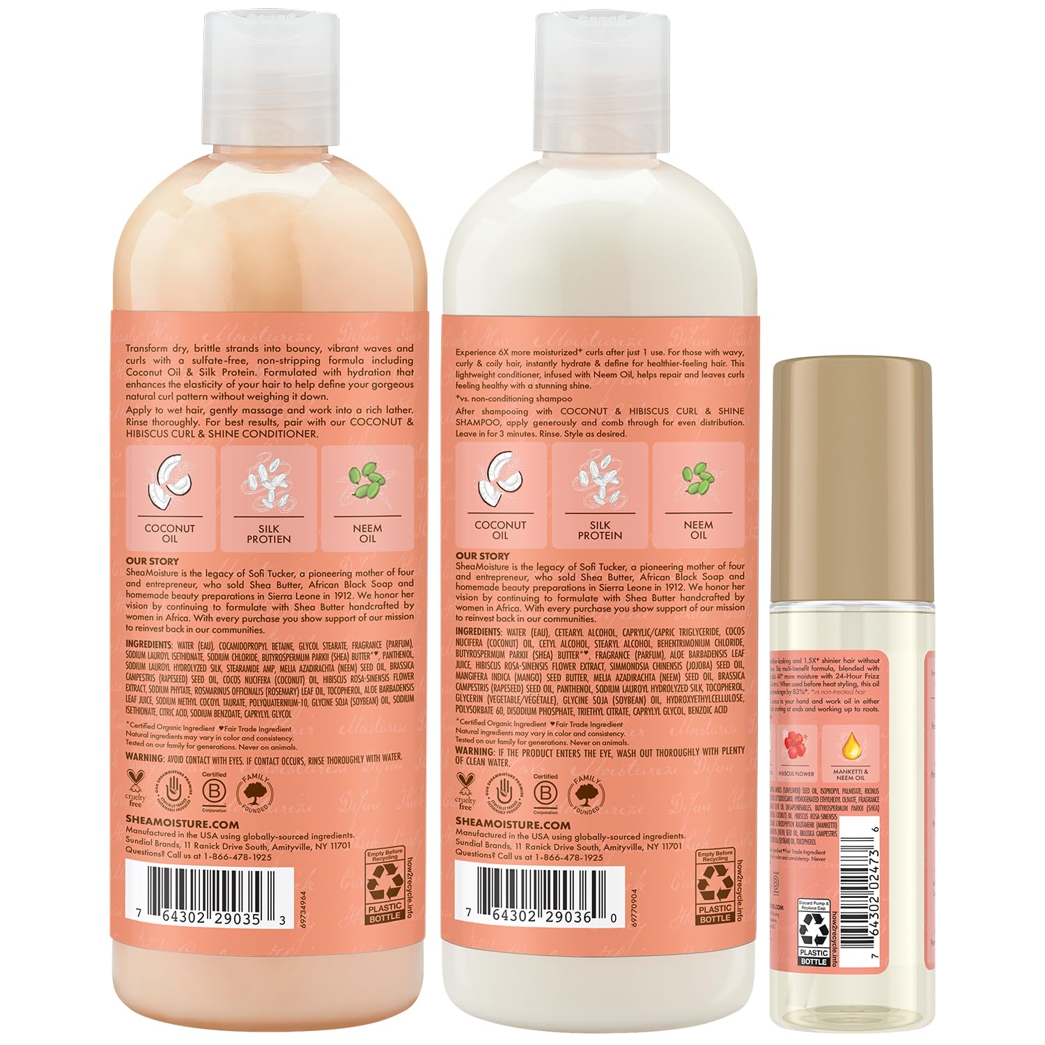 Shea Moisture Coconut & Hibiscus Curl & Shine 3 Piece Anti-Frizz Gift Set with Smoothing Oil - Image 2