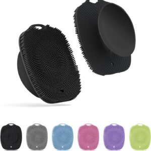 Soft Silicone Body Scrubber, Gentle Like a Hand Exfoliating Your Skin and Build Up Lather Easily, Back Large Suction Cup Easy to Store, Long-Lasting & Deep Clean (Black)
