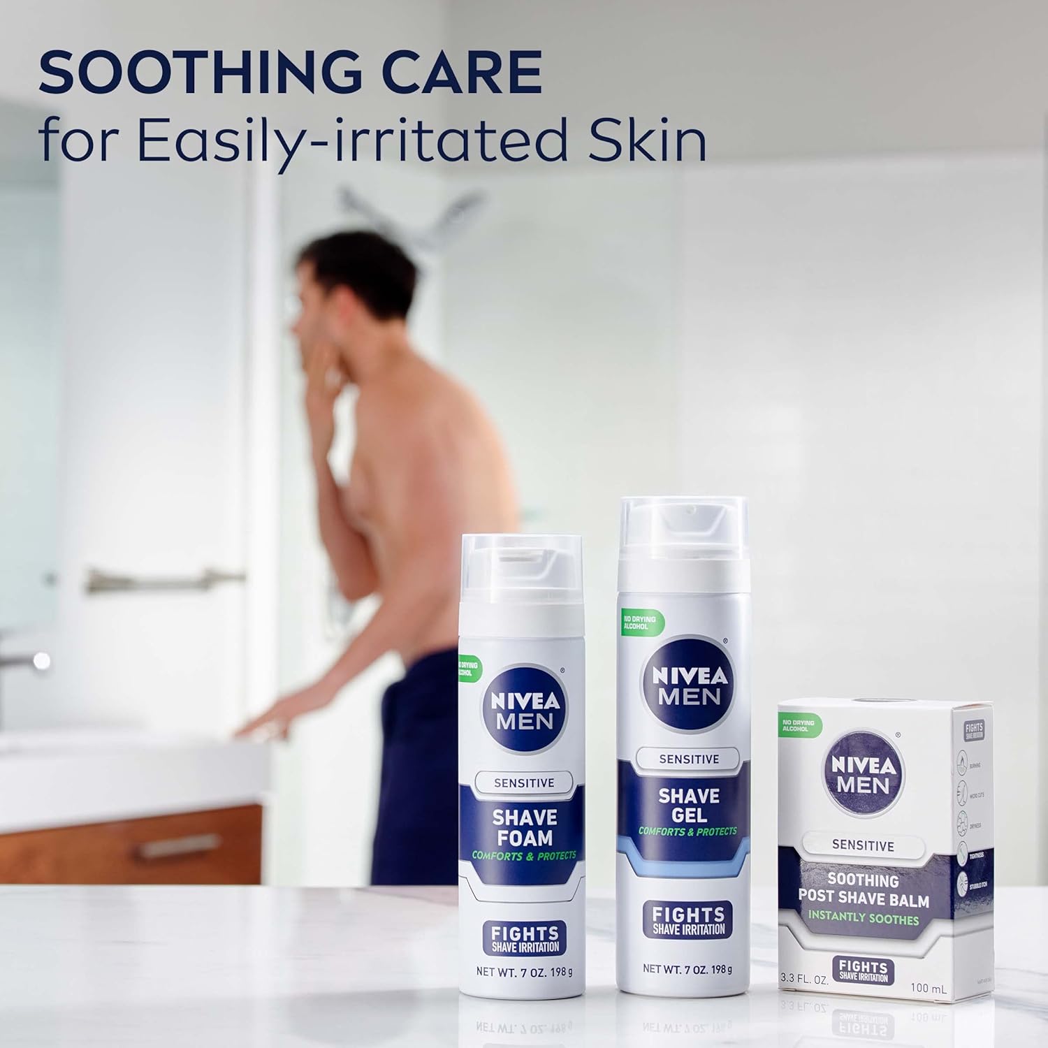 NIVEA MEN Sensitive Shave Gel with Vitamin E, Soothing Chamomile and Witch Hazel Extracts, Skin Care Gifts for Dad, 3 Pack of 7 Oz Cans - Image 10