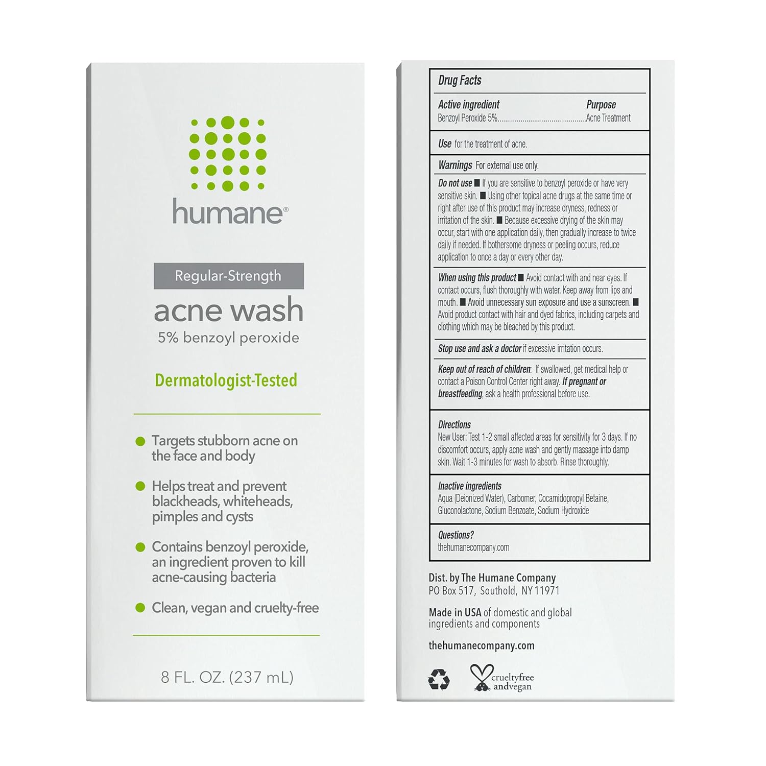 humane Benzoyl Peroxide Acne Body Wash - 5% Regular-Strength Acne Treatment for Face, Skin, Back and Body - 8 Fl Oz - Dermatologist-Tested Non-Foaming Cleanser - Vegan, Cruelty-Free - Image 2