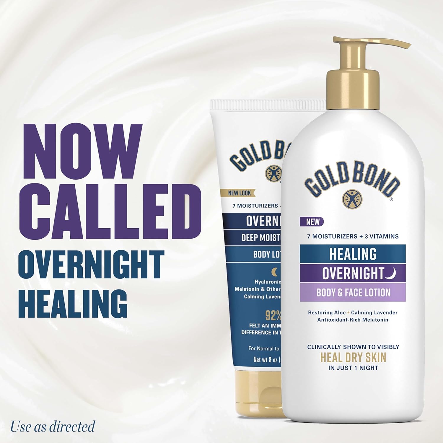 Gold Bond Healing Overnight Body & Face Lotion for Dry Skin, Nongreasy Moisturizer with Hyaluronic Acid, Aloe & Melatonin Works While You Sleep, 13 oz. - Image 2