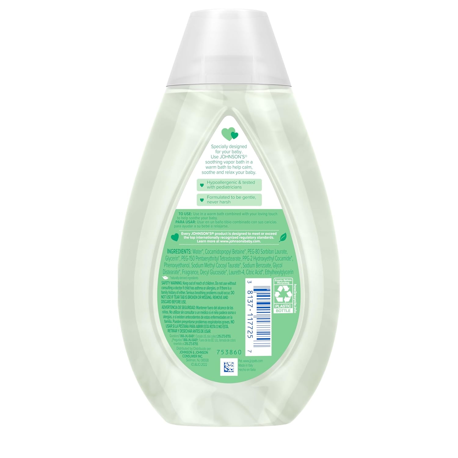 Johnson's Baby Vapor Bath with Soothing Aromas to Relax Babies, Gentle Tear-Free Baby Bath Soothes & Comforts Baby, Hypoallergenic Liquid, Paraben-, Dye- & Sulfate-Free, 13.6 fl. oz - Image 7
