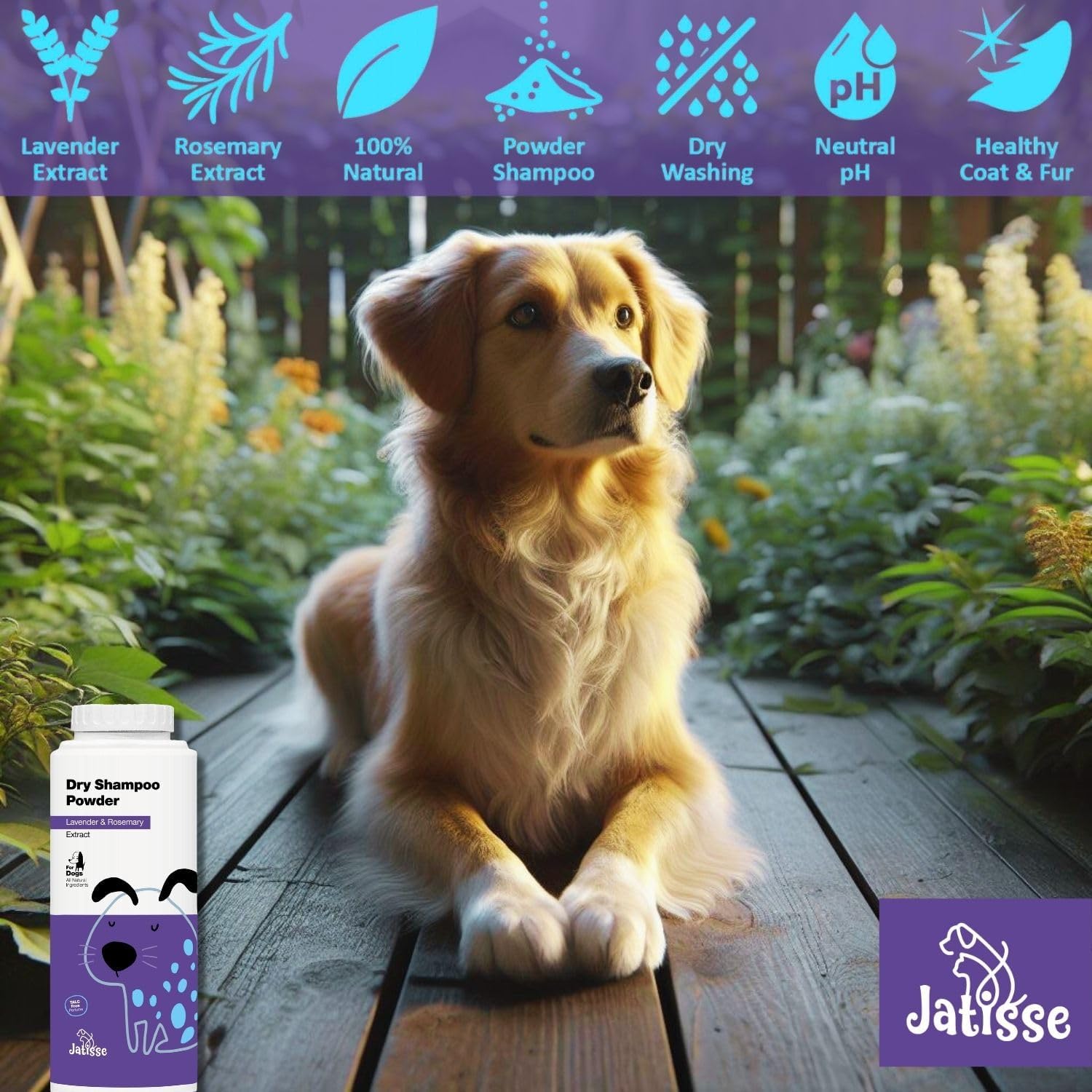 Lavender Rosemary 5.29 oz Powder Dry Shampoo for Dogs Waterless Odor Eliminator - Image 2