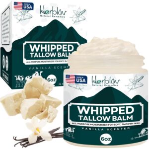 Beef Tallow Balm – Natural Grass Fed Whipped Tallow and Honey All Purpose Balm – Moisturizing Face and Body Lotion for Eczema, Cracked, Dry, Itchy, Irritated Skin – Skin Repair Made in USA (Vanilla)