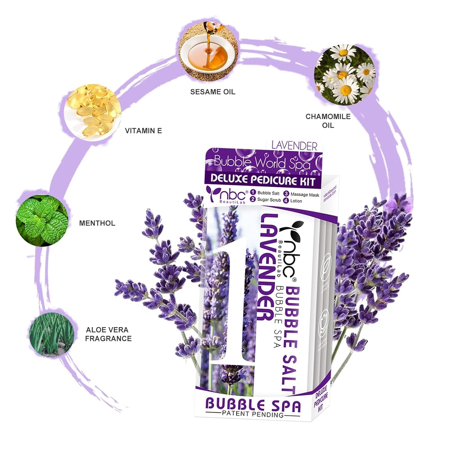 Lavender 4-Step Pedicure Kit 16 oz Foot Soak Scrub Mask Lotion - Image 5