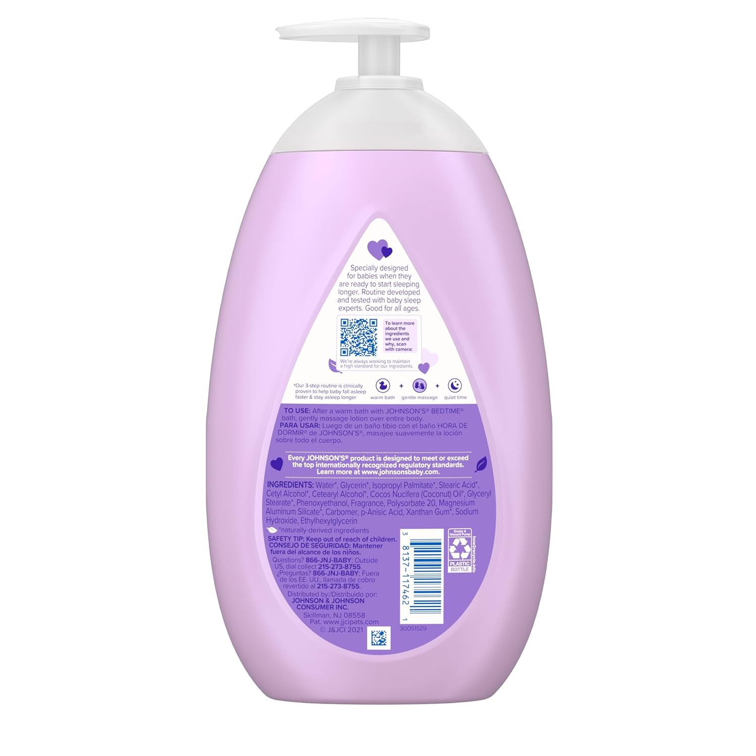 Johnson's Moisturizing Bedtime Baby Lotion with Coconut Oil & NaturalCalm Aromas to Help Relax Baby, Hypoallergenic & Free of Parabens, Phthalates & Dyes, Mild Baby Skin Care, 27.1 fl. oz - Image 8