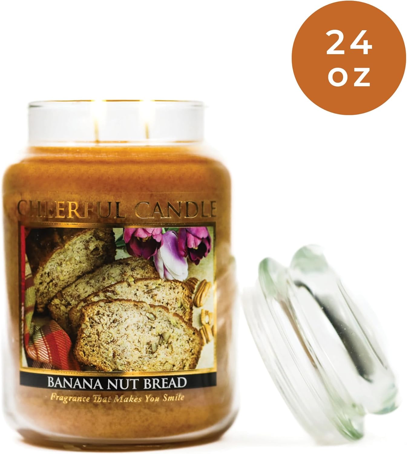 A Cheerful Giver — Banana Nut Bread - 24oz Large Scented Candle Jar with Lid - Cheerful Candle - 135 Hours of Burn Time, Christmas Gift for Women, Brown - Image 2