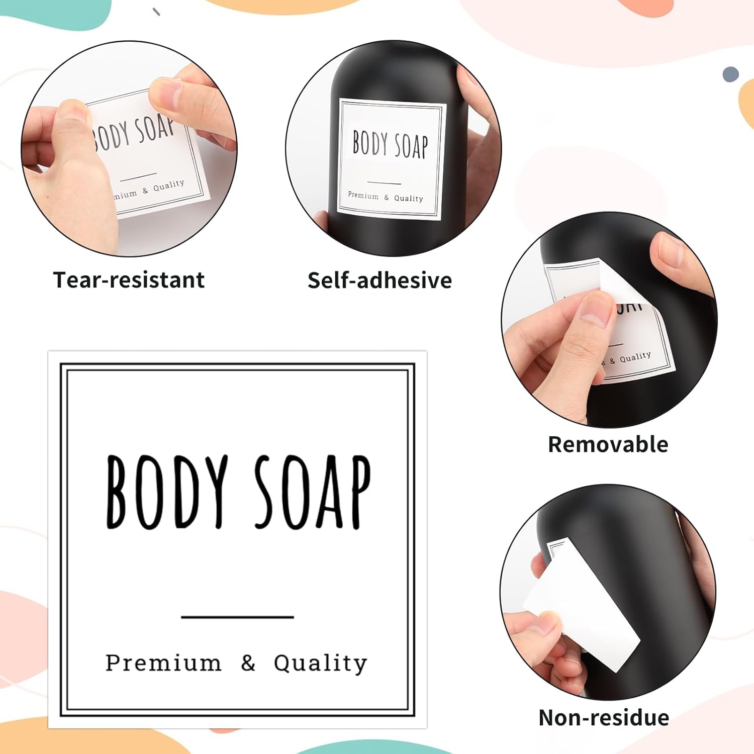 Segbeauty 18pcs Waterproof Self-Adhesive Labels for Organizing Bathroom, Soap Dispenser, Home, Laundry, Cleaning - Removable Stickers for Plastic Glass Bottles - Image 4