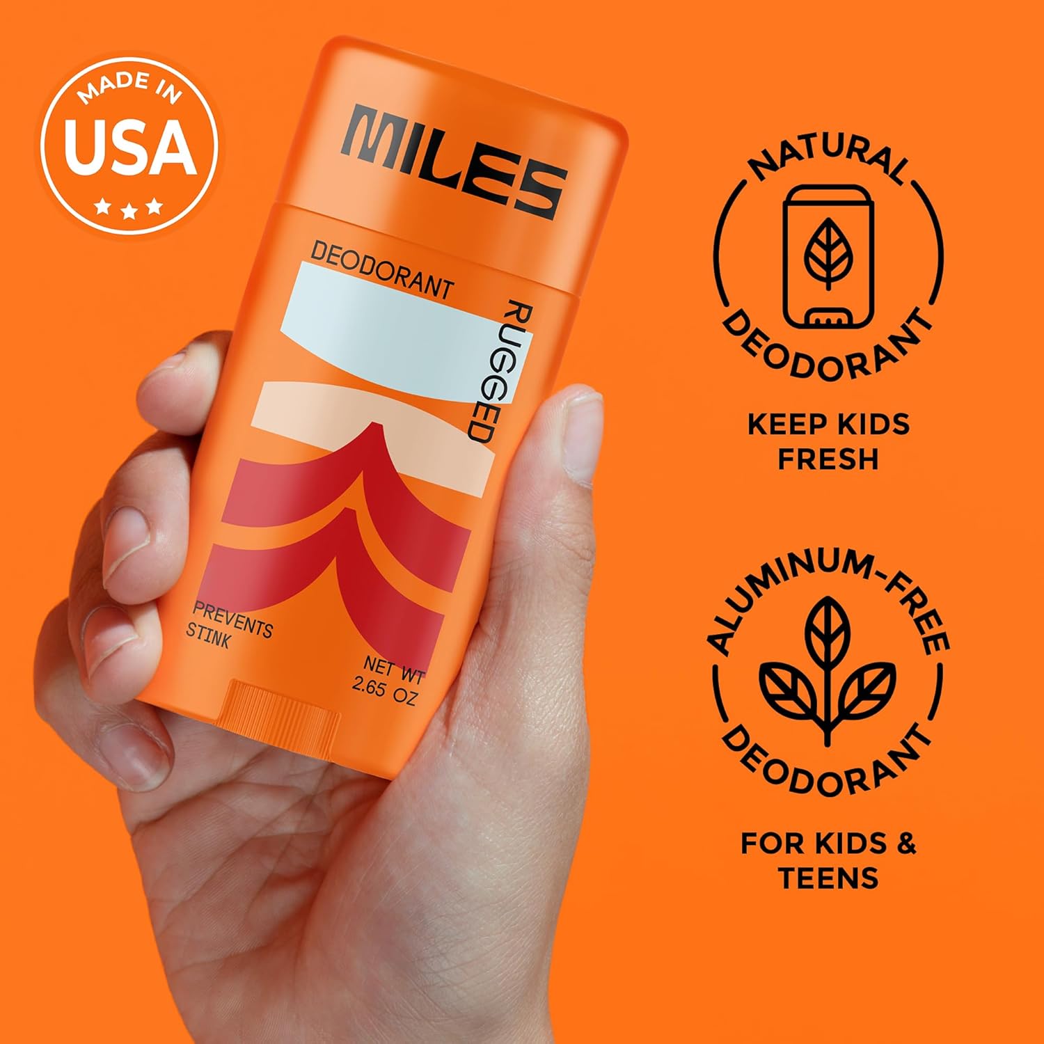 Miles Kids Aluminum Free Natural Deodorant for Boys & Girls, Rugged Scent, 2.5 oz Hypoallergenic - Image 2