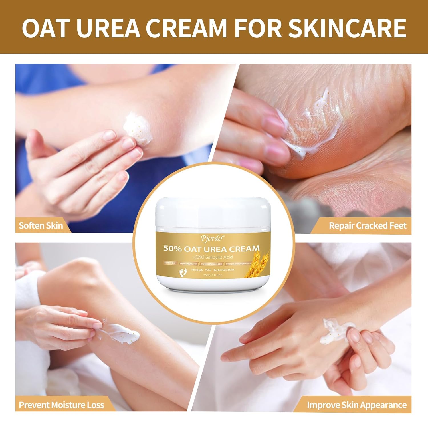 Urea Cream 50 Percent for Feet Maximum Strength with Oat and 2% Salicylic Acid, Foot Cream for Dry Cracked Heels and Feet, 8.8 oz - Image 6