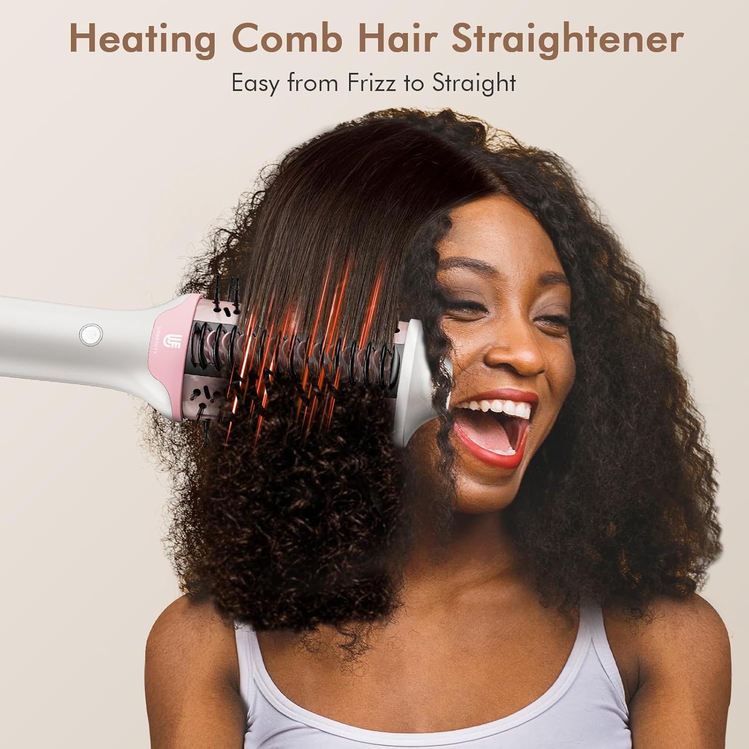 Ionic Ceramic 2-in-1 Blow Dryer and Hair Straightener Brush, Adjustable Heat, White - Image 3
