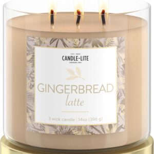 Candle-Lite Scented Candles, Gingerbread Latte Fragrance, 14 oz Three-Wick Aromatherapy Jar Candle, Perfect for Gifting and Celebration
