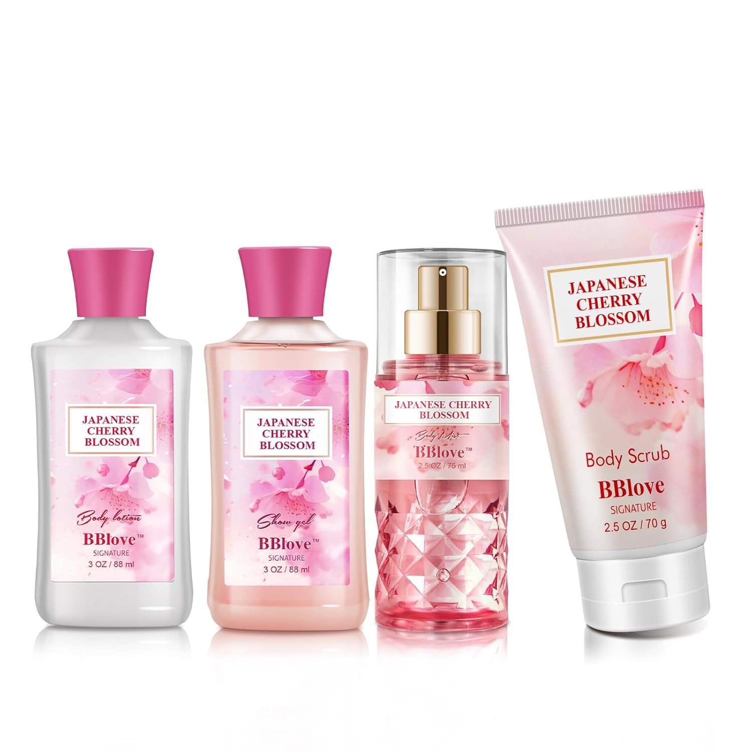 Japanese Cherry Blossom 4 Piece Bath and Body Gift Set for Women Girls Shower Gel Lotion Mist Scrub - Image 2