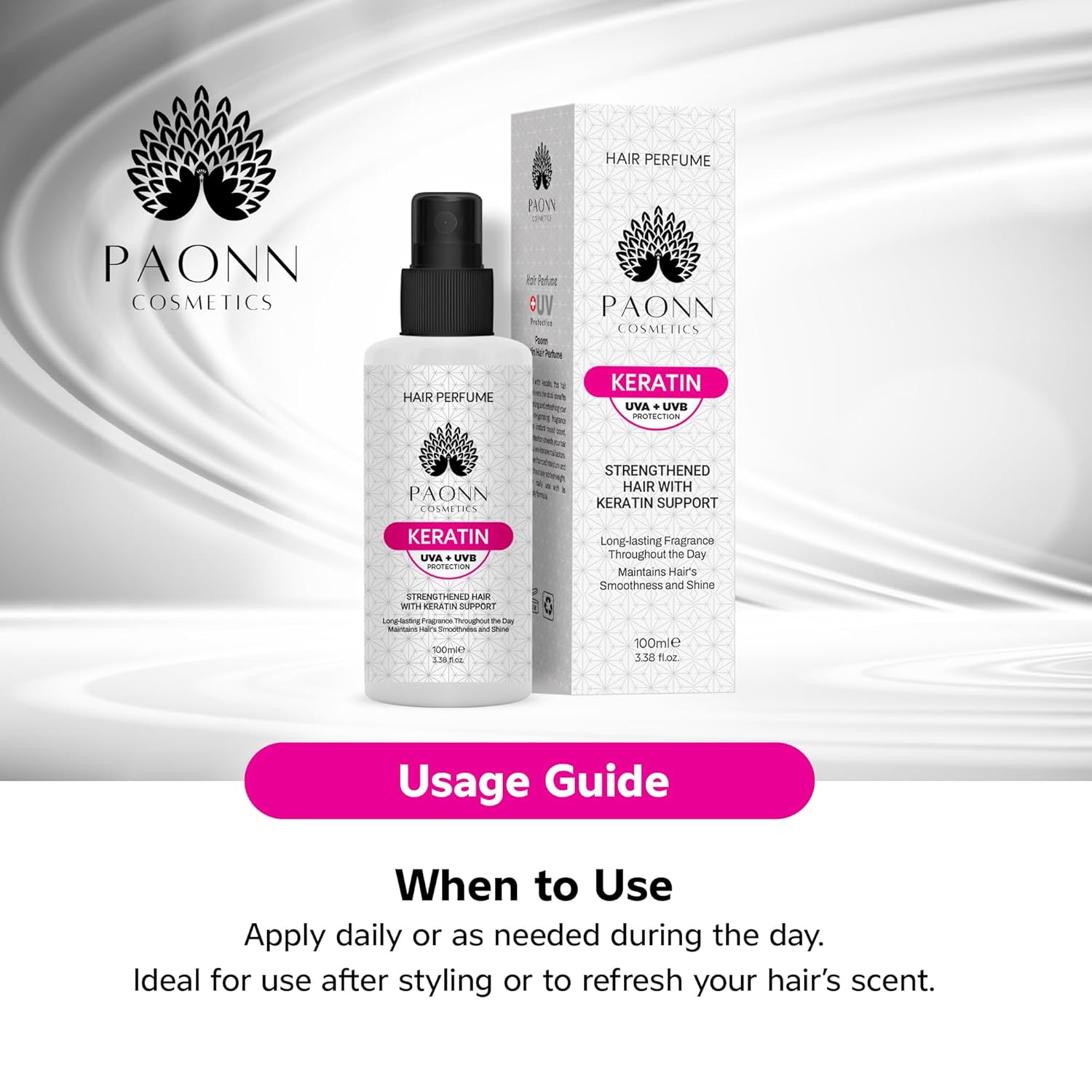Keratin Hair Perfume, Keratin-Enriched Mist, UVA & UVB Protection Fragrance, Long-Lasting Scent, Hair Care Smoothness & Shine - Image 4
