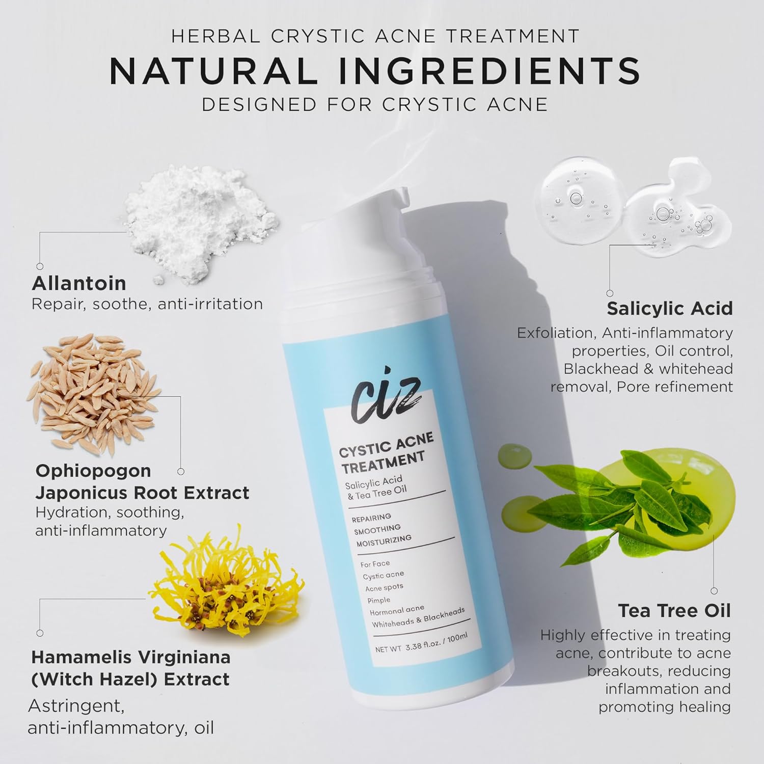 Acne Treatment for Face: Cystic Acne Spot Control Cream with Salicylic Acid & Tea Tree Oil for Blemishes - Gentle Hormonal & Pimple Treatment for Teens & Adults - 120 Day Supply & 3.38oz - Image 4