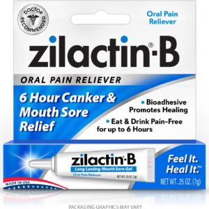 Zilactin-B Fast Acting Canker Sore Treatment - Long Lasting Protection and Oral Pain Relief of Canker Sores, Mouth Sores and Gum Irritations, Made in USA, 0.25oz Gel, Pack of 1