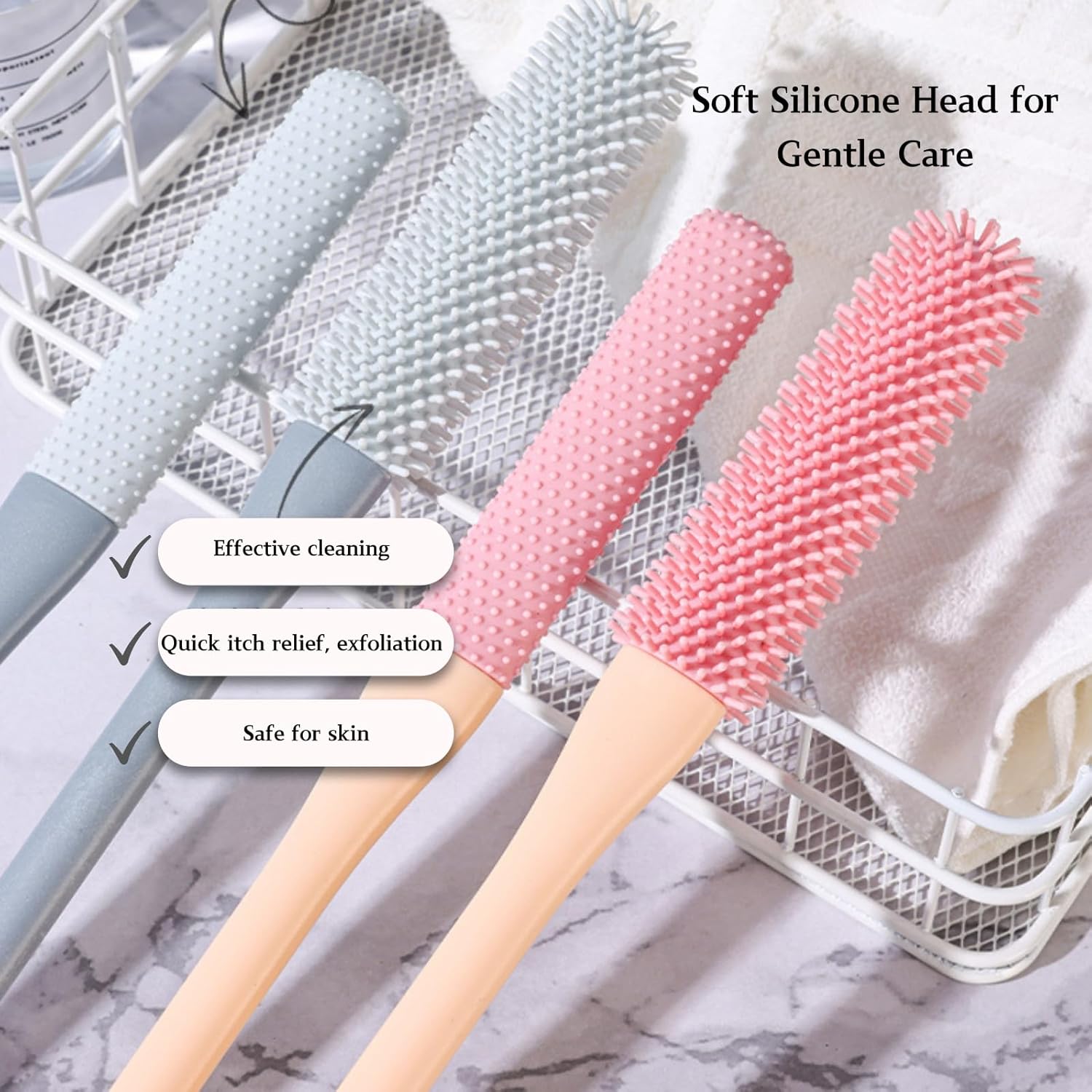 Toe Cleaning Brush with 15.7" Long Handle,Foot Scrubber in Shower,No Bending, Ideal for Seniors, Expecting Mothers, Men & Women | Foot Scrubber & Anti-Itch Exfoliating Brush (2 Pack) (Grey) - Image 6