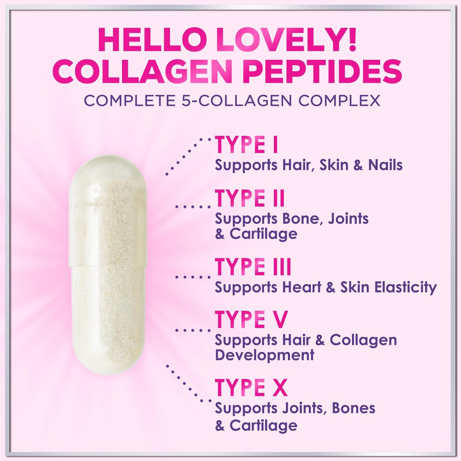 5 Types Hydrolyzed Collagen Complex for Hair Skin Nails Joints - 120 Capsules - Image 3