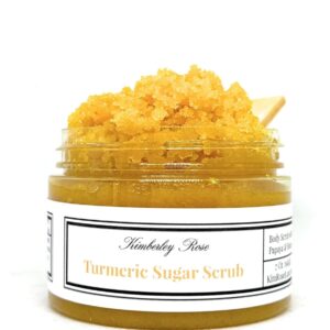 Exfoliating Sugar Scrubs for Body, Face and Feet, with Essential Oils and Vitamin E (Turmeric Sugar Scrub) Turmeric Brightening Scrub for Acne, Dark Spots and Dull Skin, With Honey, Papaya, Grapeseed