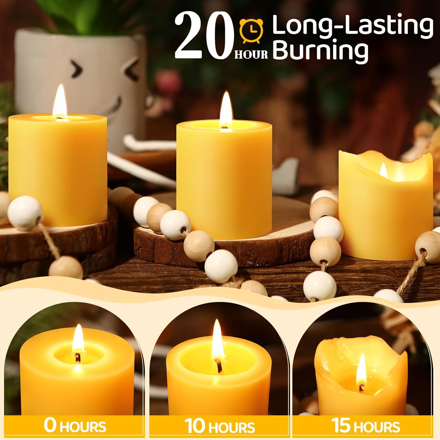 4 Pack 2x2 Inch Pure Beeswax Pillar Candles, 80 Hour Unscented Burn Time - Image 3