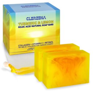 Lemon Turmeric Kojic Acid Soap Bars for Dark Spots | Vitamin C & E, Retinol, Collagen, Tea Tree Oil | Spot Treatment for Face Bath Soap Bars | All Natural Soap Bar Face Soap for Women & Men