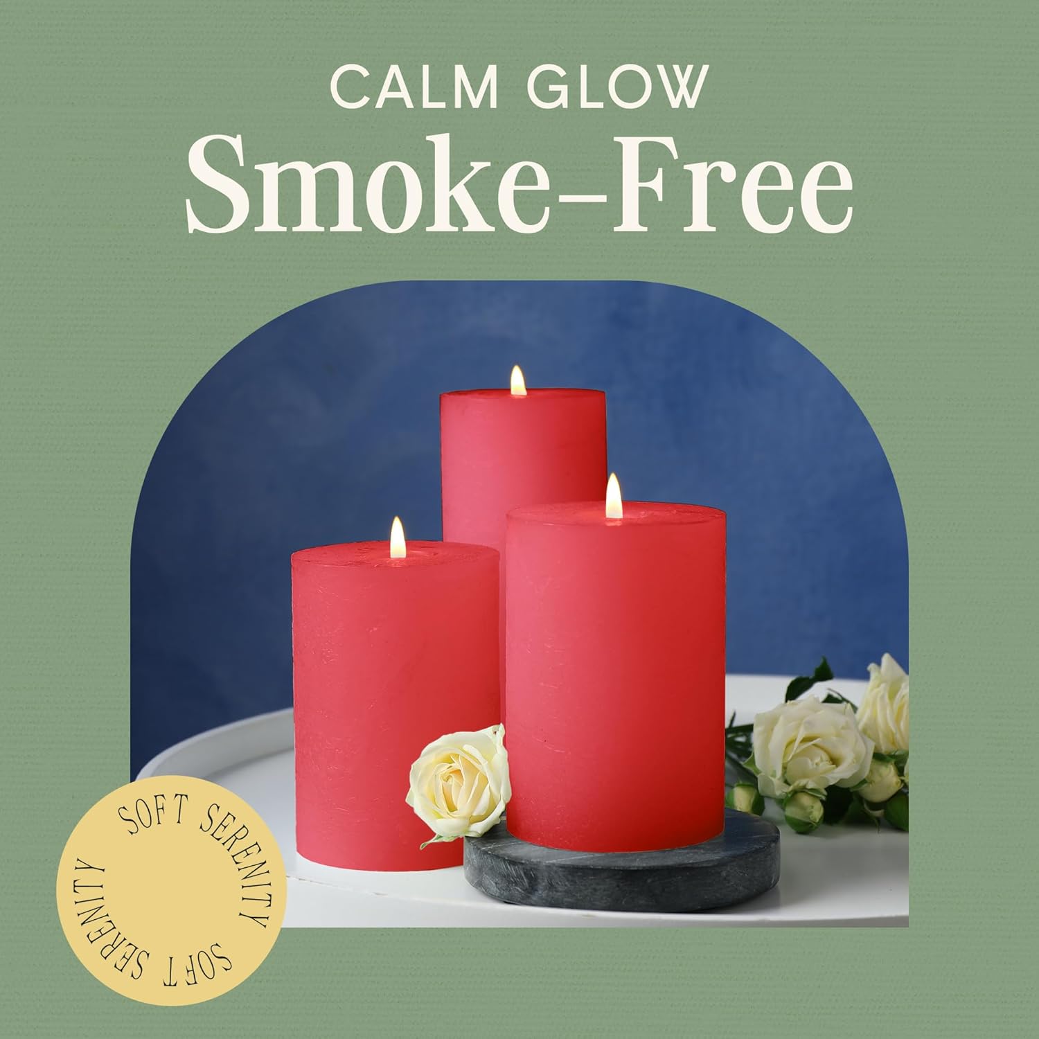 Mister Candle Red 3x6 Inch Dripless Unscented Pillar Candles Set of 3 for Home Decor 80 Hour Burn Time - Image 4