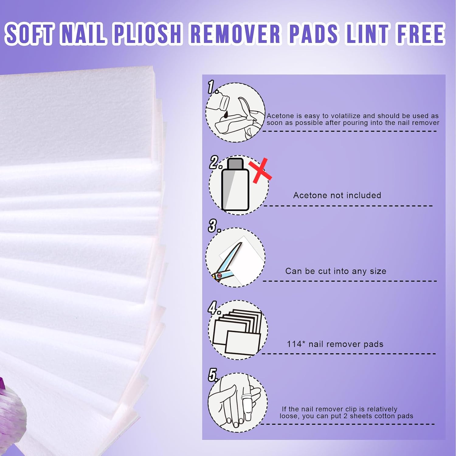 Teenitor 6 Pack Gel Polish Remover Kit with Clips Pads and Brushes Purple - Image 3