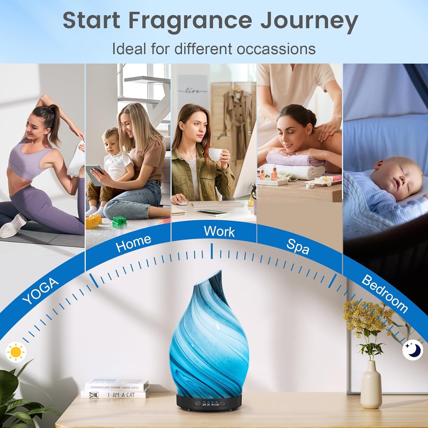 120ml Glass Essential Oil Diffuser with 7 LED Colors and Timer for Home Use - Image 6
