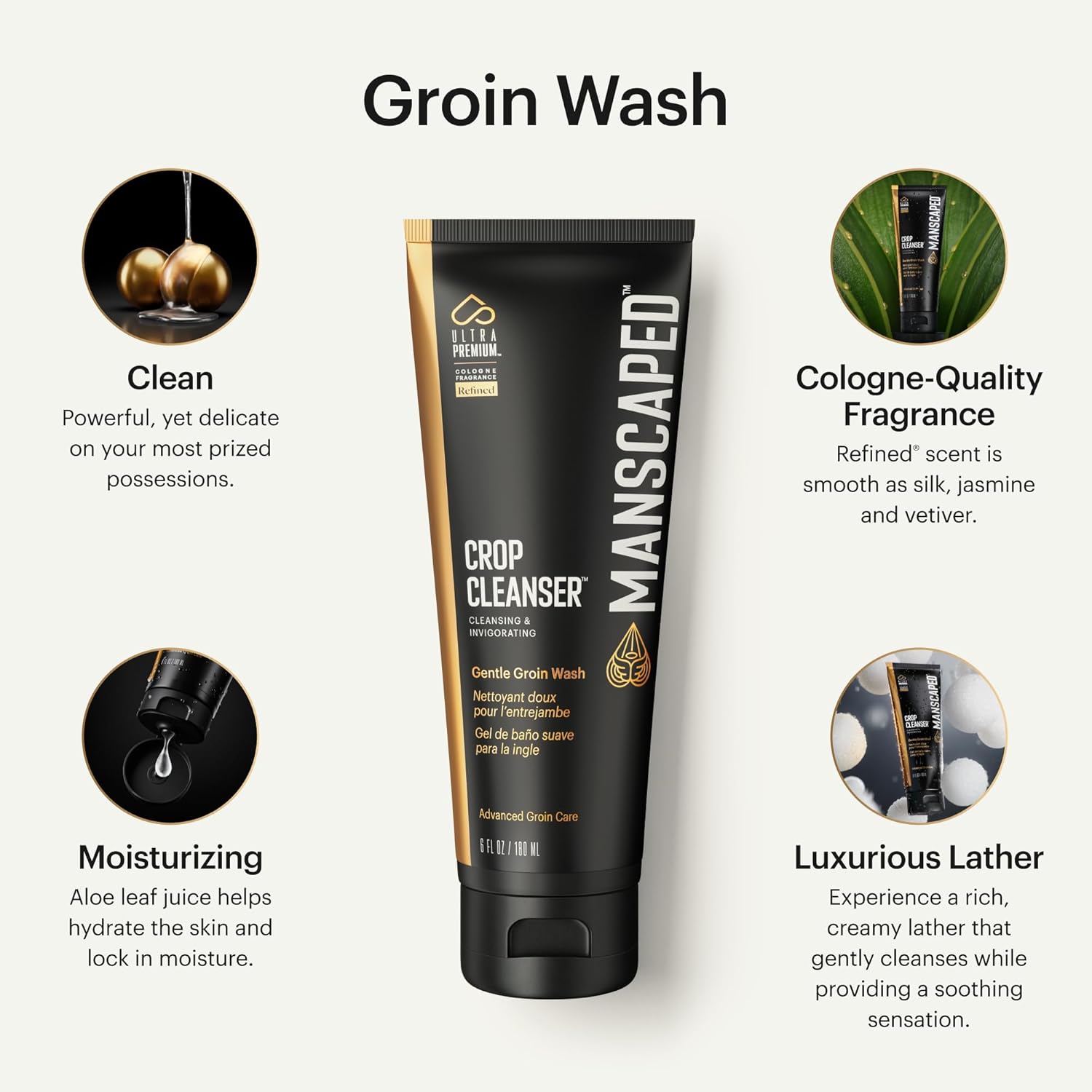 MANSCAPED® Crop Cleanser® Groin Wash, Men’s UltraPremium Invigorating Formula for Below-The-Waist Cleaning, Refreshing Shower Gel For Men Infused with Vitamin E and Aloe, Vegan body wash (6 oz) - Image 2