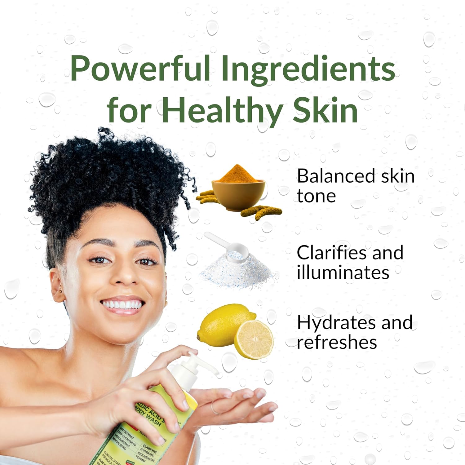 Lemon Turmeric Kojic Acid Soap Body Wash - Natural Gentle Face & Skin Cleanser with Vitamin C, Shea Butter, Collagen, Niacinamide, Hyaluronic Acid, and Aloe Vera - 11.83 Fl Oz - Image 2