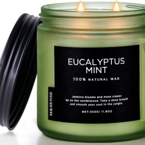 M&SENSE Eucalyptus & Mint Soy Candles for Home Scented, 11.6oz 70 Hour Burn Aromatherapy Candle Gift for Stress Relief, Meditation, Yoga, Relaxing SPA, Reusable Jar Candles for Men and Women