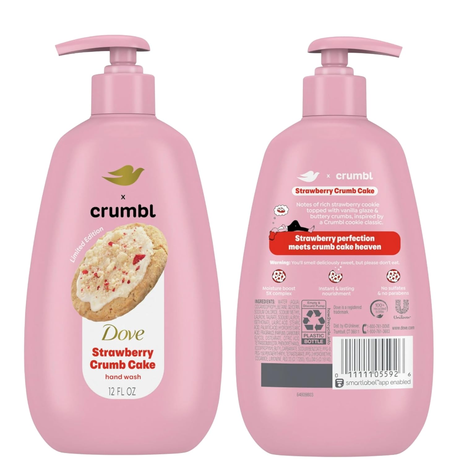 Dove X Crumbl Moisturizing Liquid Hand Wash Strawberry Crumb Cake | 2-pack, of 12 oz Hand Wash with Pump | Limited Edition (Strawberry Crumb Cake) - Image 7