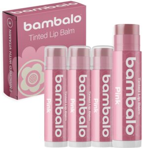 Tinted Lip Balm Pink – Bambalo 4-Pack Hydrating Moisturizing Lip Care – Soft Rosy Tint – Natural & Organic Ingredients – Easy Wear, Everyday Color – Made in USA