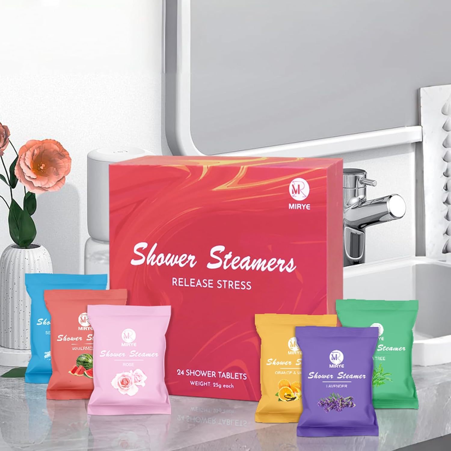 Shower Steamers Aromatherapy for Women and Men, 24-Pack Organic Shower Bombs with Essential Oil, Rose, Watermelon, Tea Tree, Orange, Sea Salt, Lavender Stress Relief Birthday Gifts for Her - Image 8