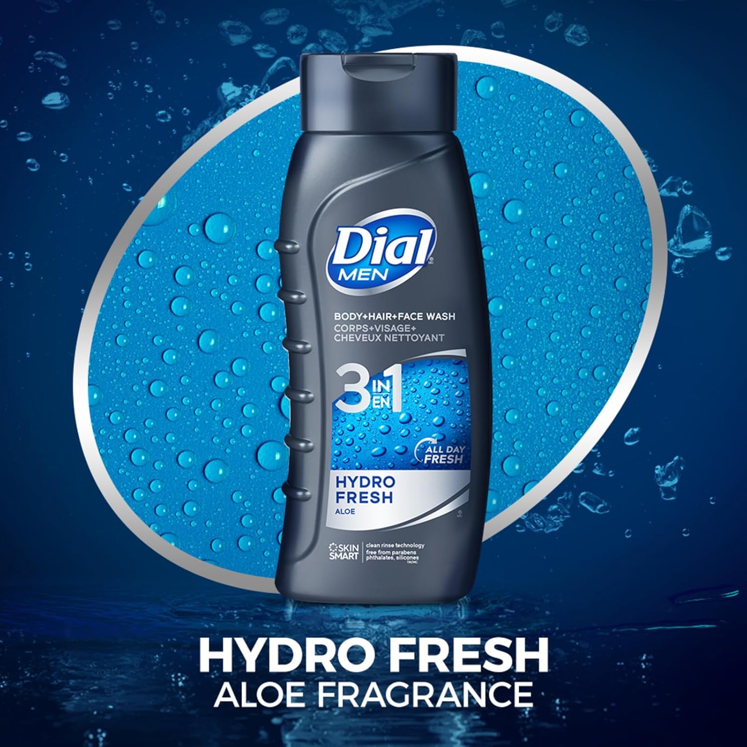 Dial Men 3in1 Body, Hair and Face Wash, Hydro Fresh, 16 fl oz, Pack of 6 - Image 7