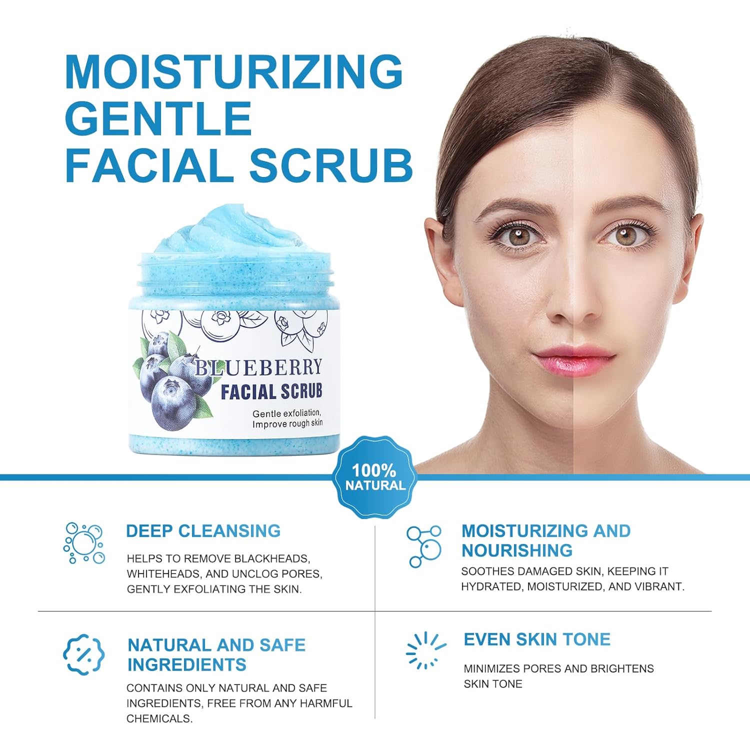 Face Scrub Blueberry Facial Scrubs Facial Exfoliator Facial Peeling Brightening Exfoliating Face Wash Cleanser For Dull Skin Blackheads Acne vitamin c scrub exfoliator scrub for Women Men - Image 4