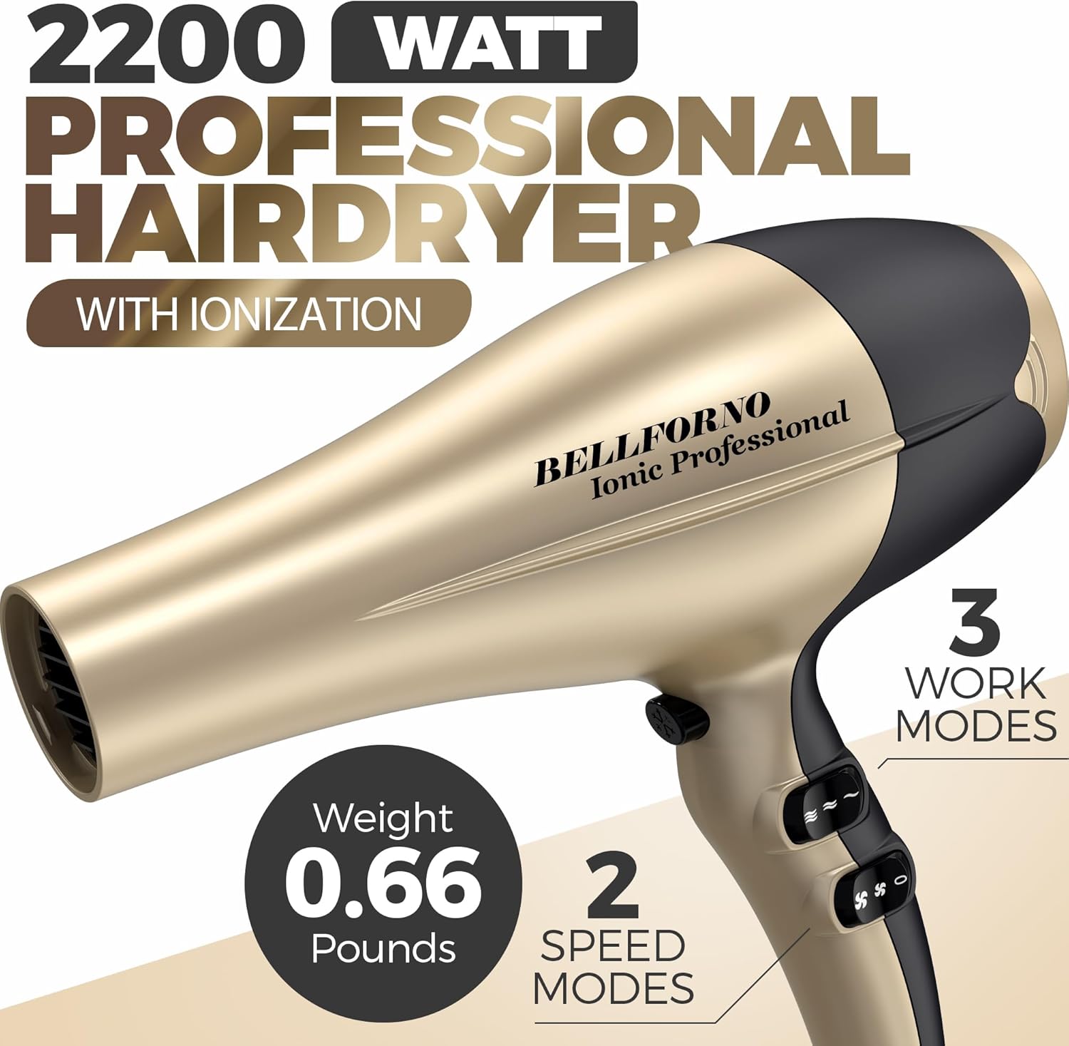 2200W High-Power Hair Dryer - Ionic Ceramic Tourmaline Technology, Lightweight Ergonomic Design with Cool Shot, Comb Attachments & Adjustable Heat/Speed, ADC Motor, Professional Salon Finish - Image 8