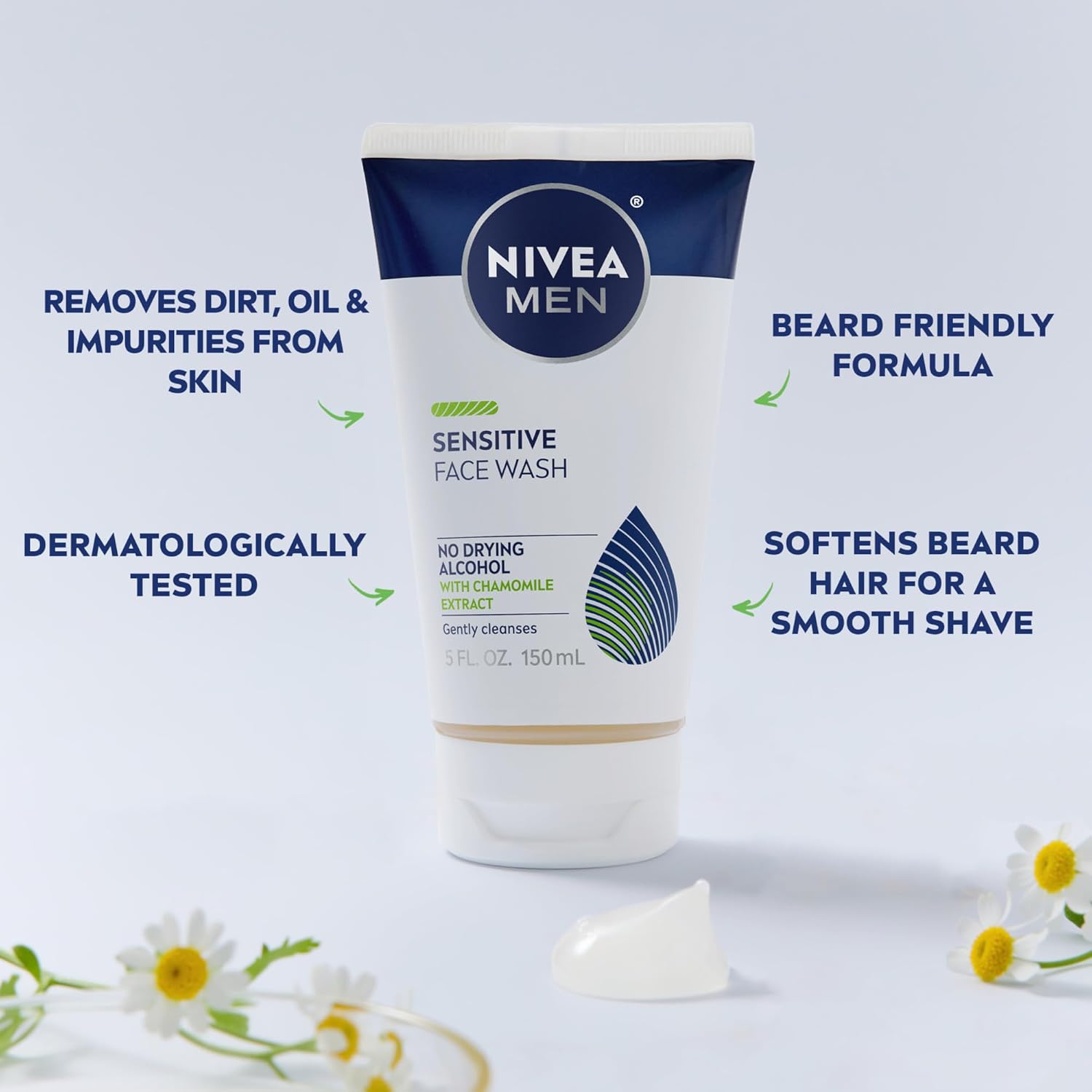 NIVEA MEN Sensitive Face Wash with Vitamin E and Chamomile Extract, No Drying Alcohol, Gentle Face Wash for Men with Sensitive Skin, 5 Fl Oz Tube - Image 3