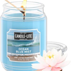 CANDLE-LITE Scented Ocean Blue Mist Fragrance, One 18 oz. Single-Wick Aromatherapy Candle with 110 Hours of Burn Time, Light Color (Individual Box)