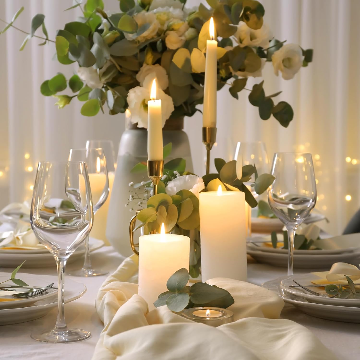 Uscented Pillar Candles, Ivory Pillar Candle Set of 4, 3 x 4 Inch Dripless and Smokeless Large Pillar Candles for Dinner Table, Christmas and Home Decor 55 Hours Long Burning Time - Image 5
