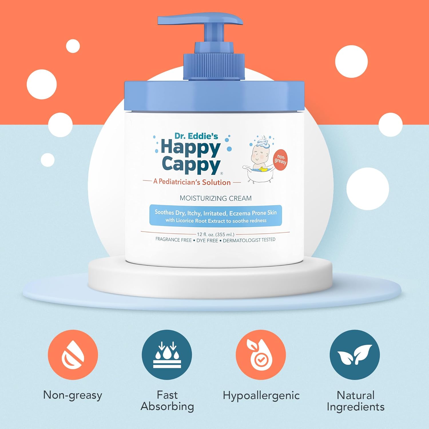 Happy Cappy Moisturizing Cream 12 oz Gentle Baby Eczema Cream for Dry Infant Skin - Image 2