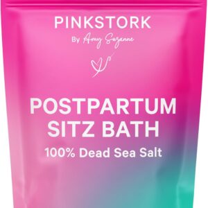 Pink Stork Postpartum Sitz Bath Soak: Dead Sea Salt for Perineal Care & Cleansing, Postpartum Recovery, Labor and Delivery Essentials, Women-Owned, Unscented, 16 oz