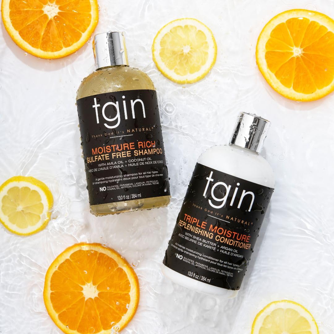 tgin Moisturizing Shampoo & Conditioner Duo for Curly, Coily and Wavy Hair, Sulfate Free, Moisturizes and Detangles Dry Hair, 13 oz (Set) - Image 6