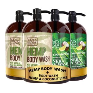 Bundle-Dead Sea Collection Hemp Body Wash+Hemp & Coconut Lime Body Wash- for Women and Men - Pack of 2 (67.6 fl. oz)-Cleanses and Moisturizes Skin - With Natural Minerals and Vitamins Nourishing Skin