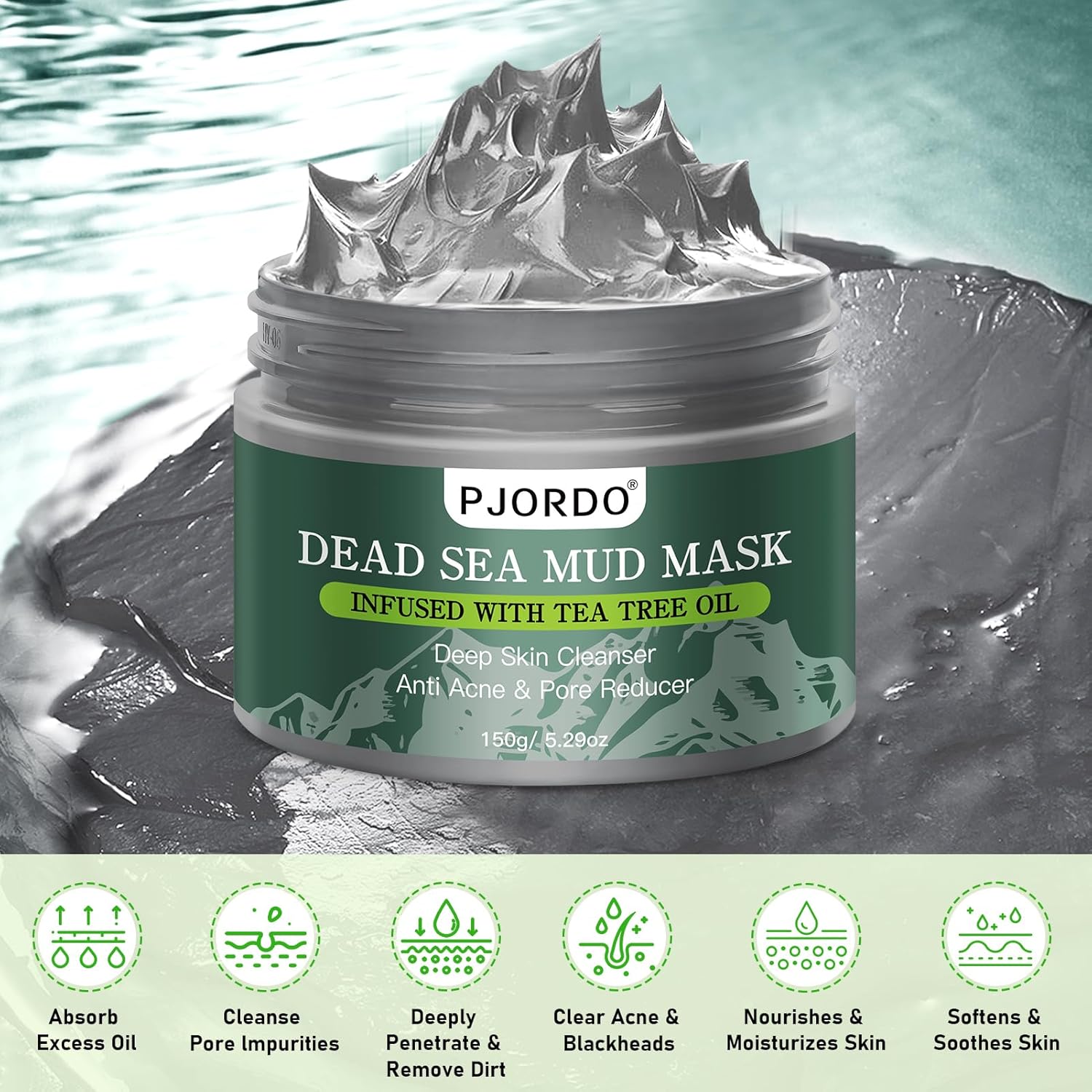 Dead Sea Mud Mask with Tea Tree Oil for Face and Body 5.29oz Deep Cleansing - Image 5