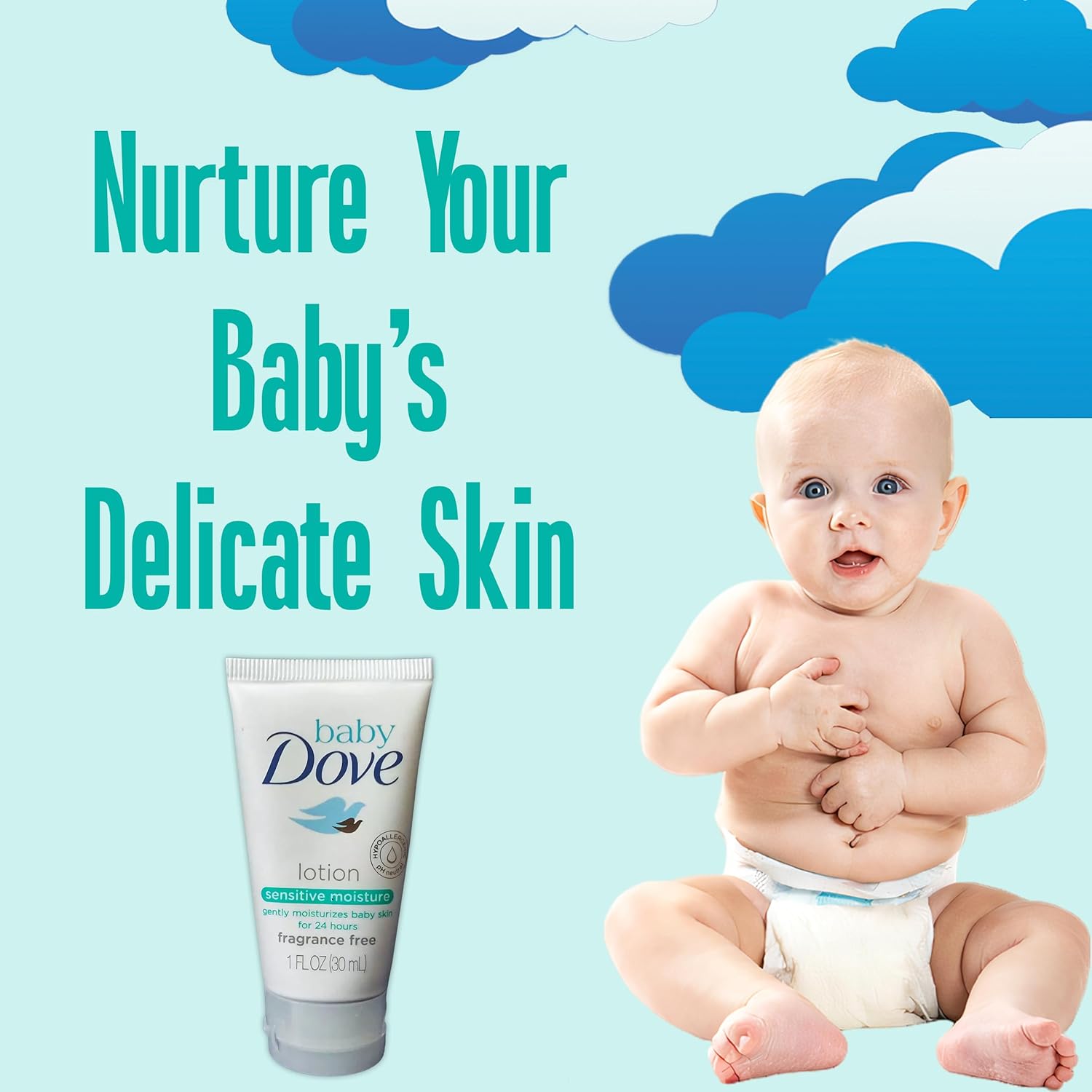 Baby Dove Sensitive Moisture Unscented Hypoallergenic Lotion 1oz Pack of 3 - Image 9