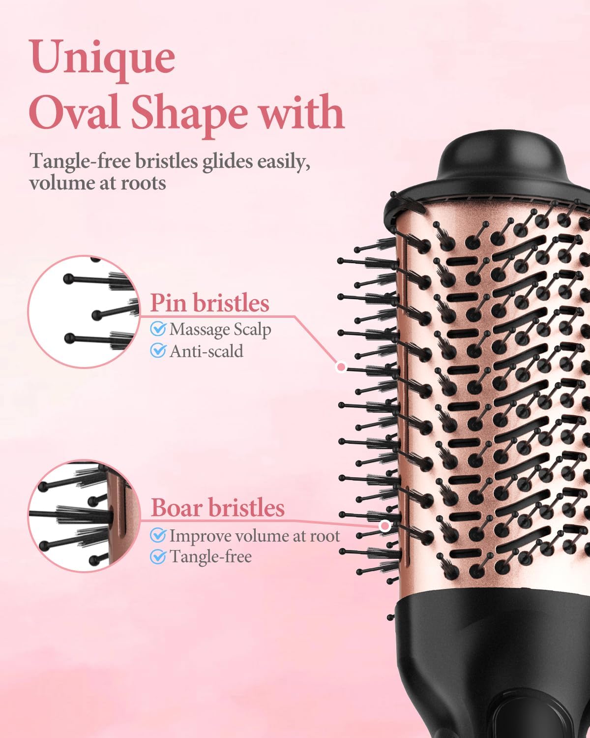 Travel-Friendly Dual Voltage Hair Dryer Brush One-Step Hot Air Volumizer with Adapter - Image 7