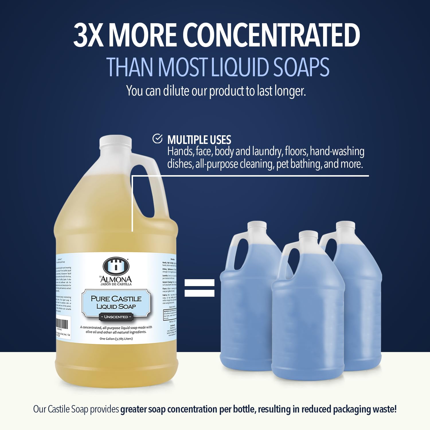 Unscented Pure Castile Liquid Soap 1 Gallon Sensitive Skin Gentle Formula - Image 7