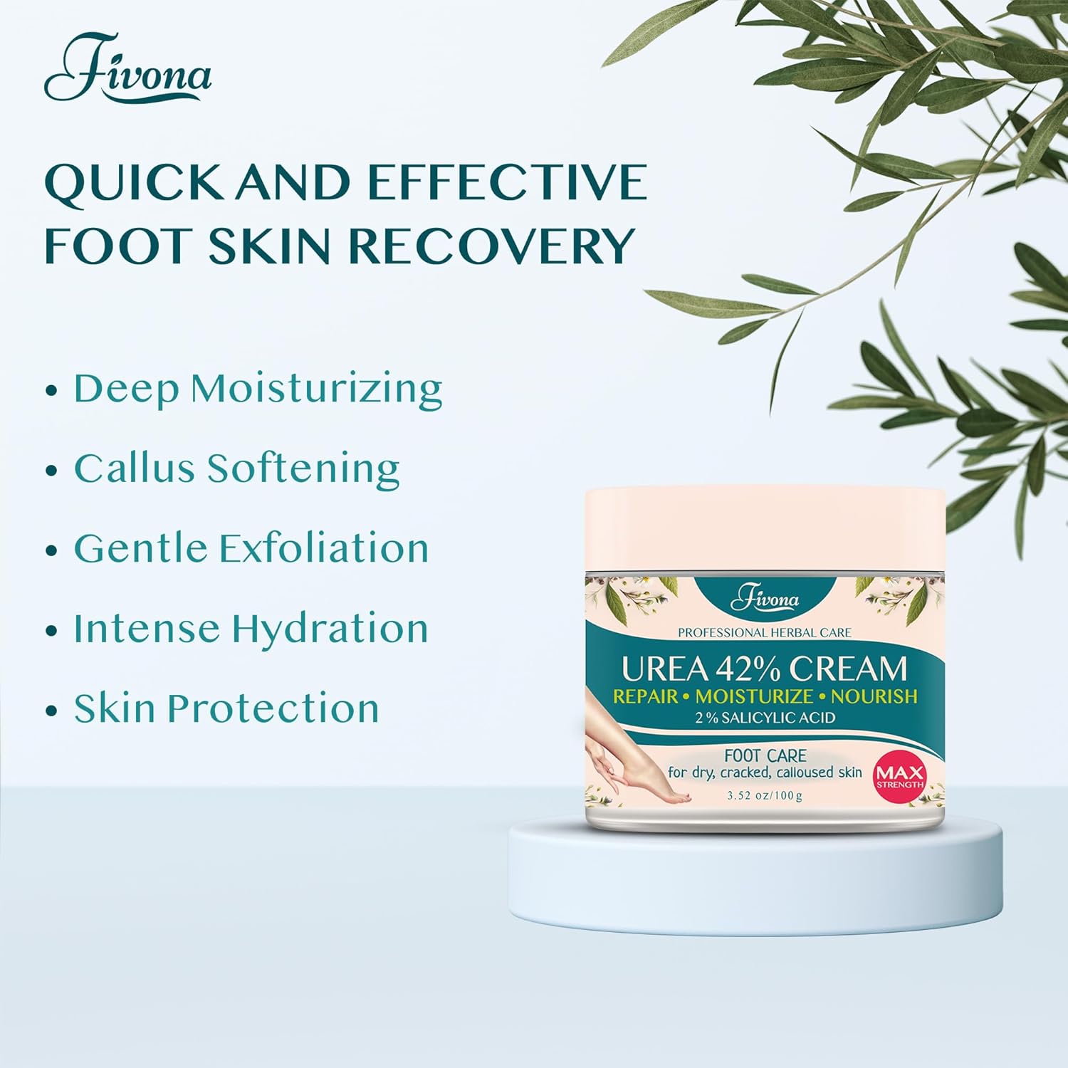 FIVONA 42% Urea Foot Cream for Dry Cracked Heels, 8 oz - Image 2